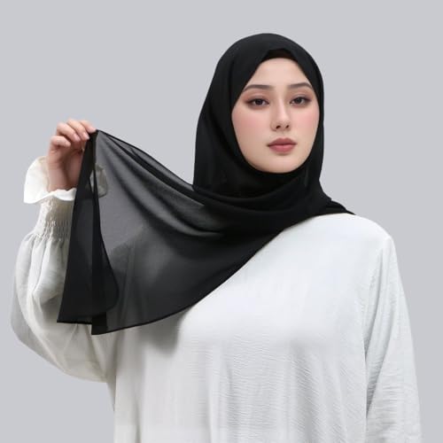 Instant Chiffon Hijab Set 3-in-1 Scarf with Built-in Magnets and Undercaps Head Wraps with Model Cap - color: Black 1