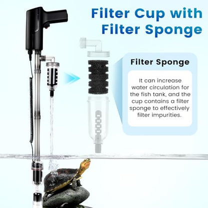 hygger Battery Powered Aquarium Vacuum Gravel Cleaner, 6 in 1 Automatic Fish Tank Vacuum Handle Control, Powerful Gravel Vacuum for Aquarium, Water Changer Sand Washer Water Filter Adjustable Length