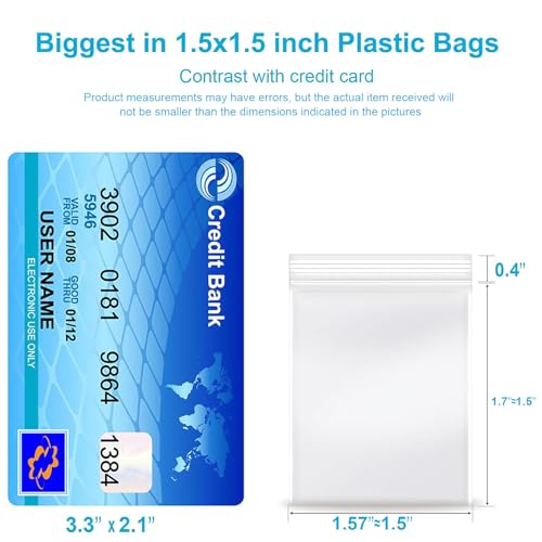 1.5''x 1.5'', (Pack of 200) 2 mil Thick Clear Plastic Reclosable Zip Poly Bags with Resealable Lock Seal Zipper for Photo, Jewelry, Bakery, Treats, Travel, Storage, Packaging & Shipping - size: 1.5" x 1.5"