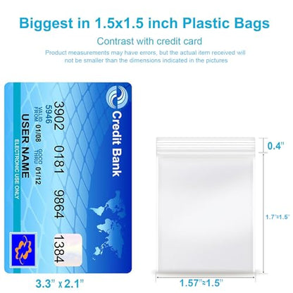1.5''x 1.5'', (Pack of 200) 2 mil Thick Clear Plastic Reclosable Zip Poly Bags with Resealable Lock Seal Zipper for Photo, Jewelry, Bakery, Treats, Travel, Storage, Packaging & Shipping - size: 1.5" x 1.5"