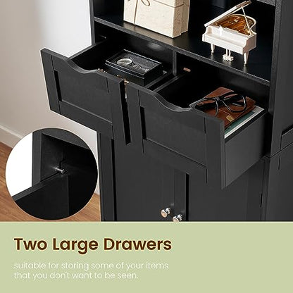 Iwell Tall Storage Cabinet, Black Storage Cabinet & Adjustable Shelves, Bathroom Cabinet for Living Room, Dining Room, Entryway, Black - color: Black, 2 Drawers