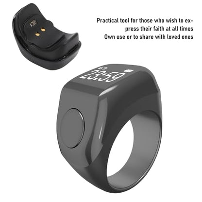 Finger Smart Tally Counter Ring, Muslim Digital Azan Alarm Clock, Vibration Reminder, Touch Control, 0.42in Screen, for Nice Islamic Gift - color: Black
