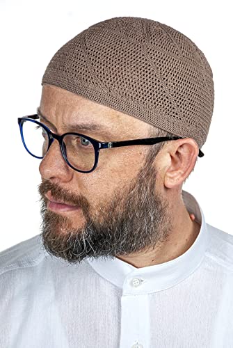 ihvan online Turkish Muslim Lux Knitting Kufi Hats for Men, Taqiya, Takke, Peci, Islamic Caps, Islamic Gifts, Standart Size - color: Brown