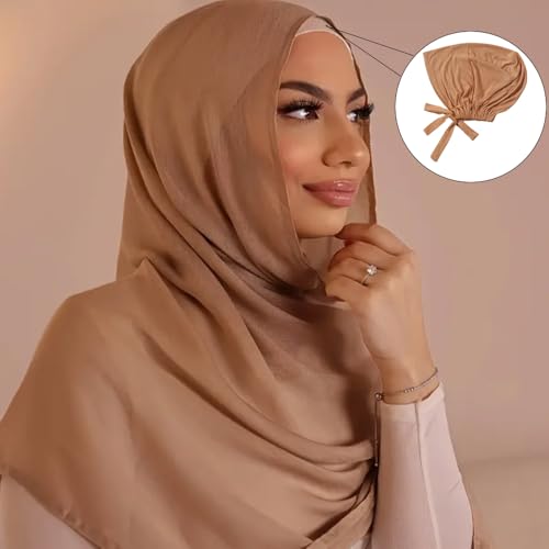 Women Under Scarf Hat Hijab Undercap Islamic Muslim Under Scarf Hijab Cap with Tie-Back Closure - color: Black+nude