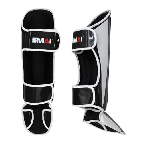 SMAI Thai MMA Kickboxing Guards for Men, Women, Kids with Comfortable, Durable, Impact Resistant, Ankle Support Shin Shields & Foot Protector a Pro-Grade Martial Arts Equipment. - size: Large