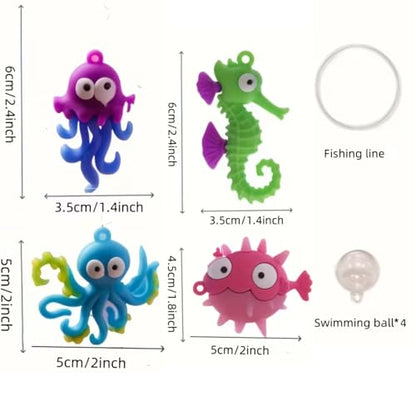 4pcs Ocean Life Resin Aquarium Decorations - Floating Fish Tank Ornaments, Water Garden Scenery,Home Aquarium Decor Theme Characters