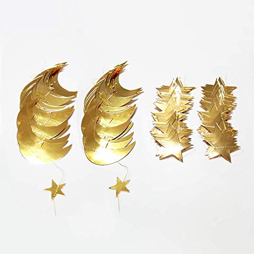 Decor365 골드 문 스타 가랜드 라마단 장식 반짝 작은 별 두 달 생일 파티 장식 기발한 장식 별이 빛나는 새해 전야 배너 벽걸이 별 베이비 샤워 EID 무부락 장식