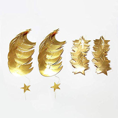 Decor365 골드 문 스타 가랜드 라마단 장식 반짝 작은 별 두 달 생일 파티 장식 기발한 장식 별이 빛나는 새해 전야 배너 벽걸이 별 베이비 샤워 EID 무부락 장식