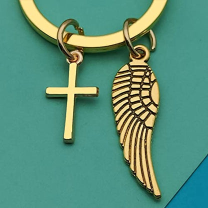 Dabihu Christian Keychain Gift for Women Men Religious Jewelry First Communion Gifts Baptism Gifts Bible Verse Keychain - color: For He Will Order His Angels to Protect You Wherever You Go Inspirational Gold Keychain