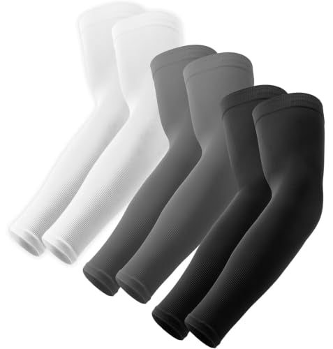 OutdoorEssentials UV Sun Sleeves for Men & Women, Cooling Arm Sleeves UPF 50+ | Golf, Tattoo Cover Up, Sun Protection - color: (3 Pairs): 1 Black, 1 White, 1 Dark Gray