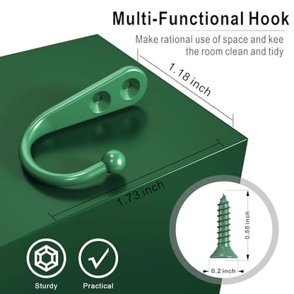 15-Pack Green Wall Mount Hooks for Hanging Coats & Towels | Screw-in Hangers with 30 Screws for Keys, Robes, Scarves, Bags, Caps & Mugs - color: 15PCS Mint Green Hooks