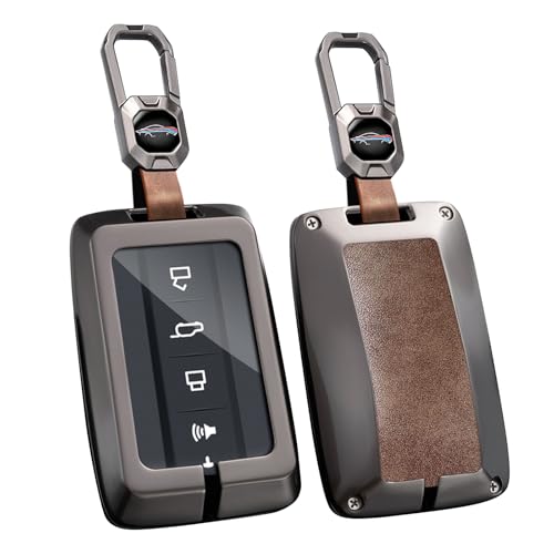 Key Fob Cover Compatible with Great Wall GWM WEY Tank 300 500 Tank300 Tank500 Accessories Alloy& Leather Key Shell Case with Keychains-Short Keychian Brown - color: Short Keychain brown
