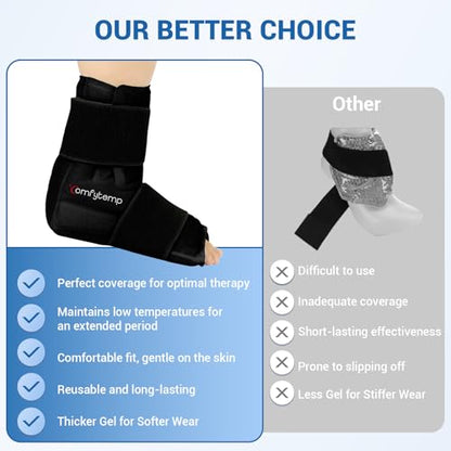 Comfytemp Ankle Foot Ice Pack Wrap for Plantar Fasciitis Relief, Ankles Brace for Sprain, Heel Spur, Swelling, Achilles Tendonitis, Cold Bag for Injuries Reusable, Hot Cold Compress, 1 Pack (Black) - size: Black Large(1 Pack)