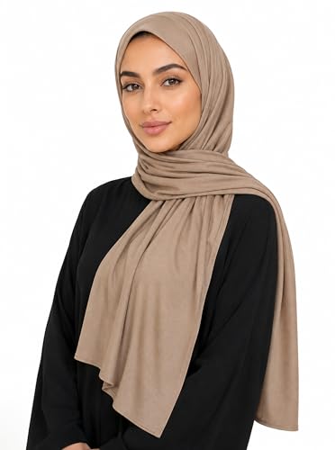 Easy Hijab for Women, Stretch Rayon Jersey Scarf, Solid Color - color: Mctls2539-camel