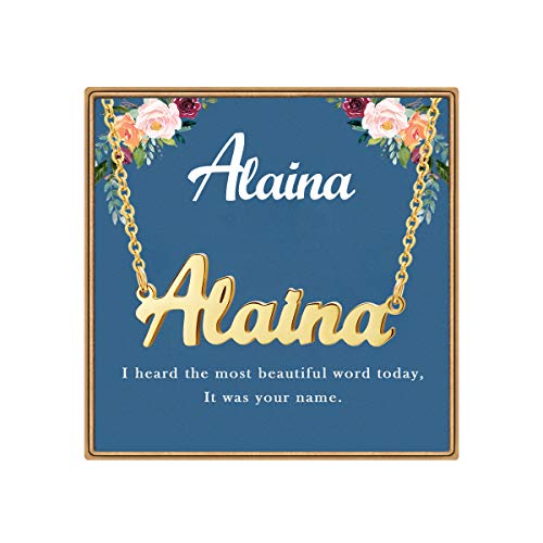 Ldurian Custom Name Necklace, Personalized Name Plate Pendant Necklace Pre Gifts, Charm Pre-made Jewelry for Mom Mama Birthday Anniversary - size: 19 Alaina