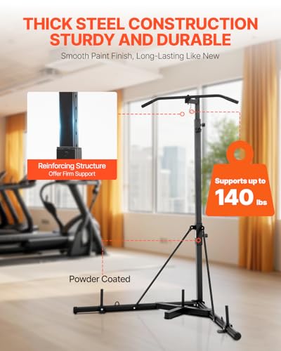 VEVOR Punching Bag Stand, Steel Heavy Duty Workout Training Equipment, Adjustable Height Boxing Punching Stand with Weighted Base, Holds Up to 140 lbs, Freestanding Sandbag Rack for Home Gym Fitness - style: 2-in-1 Punching Bag Stand with Pull-Up Bar