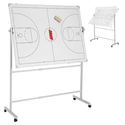 Generic Mobile Double-Sided Basketball Coaching Board Height Adjustable Whiteboard with Wheels Dry Erase Board with Magnets Pen & Eraser for Coaches - color: Basketball