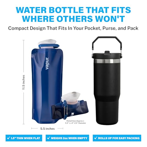 Vapur Collapsible Water Bottle with Carabiner - 34oz (1L), Admiral Blue - Flexible & Lightweight Water Bottle for Travel, Concert, Hiking, and Outdoor Adventures - BPA-Free, Dishwasher-Safe, Freezable - color: Admiral Blue