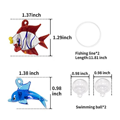 Aquarium Ornament, Cute Fish Tank Decorations Floating Fish&Dolphin with Floating Device, Glass, 2 Pack, Red and Blue, Fish Tank Accessories - style: A.Fish&dolphin