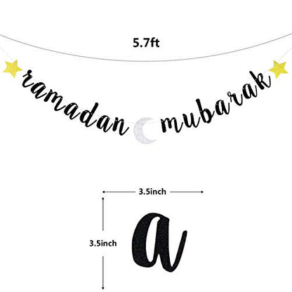 Glitter Ramadan Mubarak Banner - Eid Festival Muslim Islam Party Decoration Supplies -2024 Hajj Mubarak Umrah Mubarak Islamic Party Sign