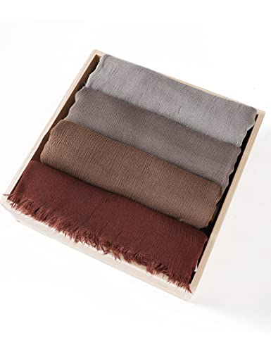 Txameru Hijab Scarf for Women - Muslim Rayon Crinkle With Fringe Edge - color: Chocolate