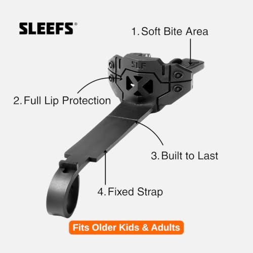 SLEEFS X Black Football Mouth Guard - Lip/Mouthguard with Helmet Strap - Lip/Teeth Protector Mouthpiece - Moldable - for Youth/Adults, Men & Women Mouth Guard, Maximum Air Flow, Lacrosse, All Sports - color: Black