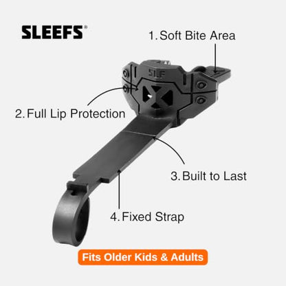 SLEEFS X Black Football Mouth Guard - Lip/Mouthguard with Helmet Strap - Lip/Teeth Protector Mouthpiece - Moldable - for Youth/Adults, Men & Women Mouth Guard, Maximum Air Flow, Lacrosse, All Sports - color: Black