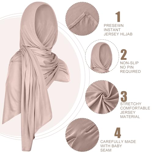 Vabean 4 Pcs Instant Hijab for Women Jersey Hijabs Pinless Ramadan Islamic Muslim Head Wraps Premium Head Scarf Shawl turban - color: Vanilla, Camel, Dark Ginger, Dark Brown