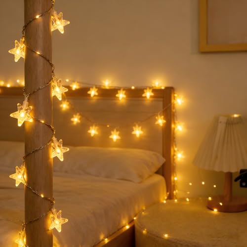 Star String Lights, 30 LED Crystal Stars, 10ft Battery Operated, Indoor Bedroom Decor - style: White Crystal Star