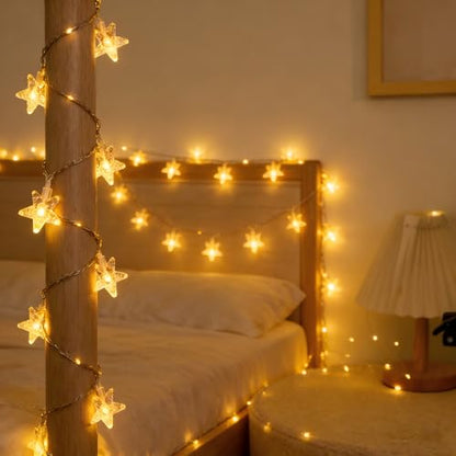 Star String Lights, 30 LED Crystal Stars, 10ft Battery Operated, Indoor Bedroom Decor - style: White Crystal Star