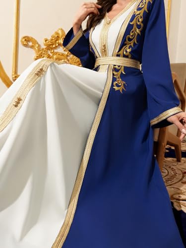 Elegant Muslim Dress with Gold Embroidered Evening Gown, Traditional Islamic Attire - color: Royal Blue, size: Large