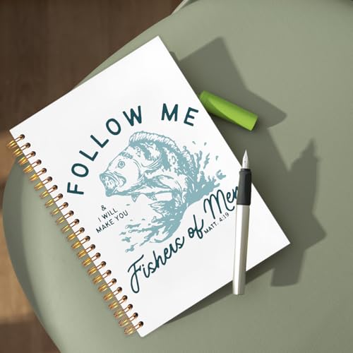 WUCHJ Blue Retro Fish Christian Notebook,Boys Religious Notebook, Matthew 4:19 Bible Verse Journal, Blue Religious Scripture Spiral Notebook Journal for Note Taking, Christian Faith Based Gifts for Women Men, 5.5x8.3 Inch - color: follow me blue fish