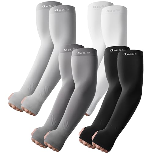 Bebila Arm Sleeves with Thumb Hole for Men Women, Sun Protection UV Cooling Sleeves Outdoor - color: Mix Grey, size: Medium
