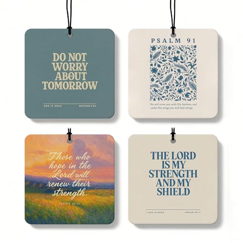 Retro Blue Christian Square Car Air Freshener 4 Pcs Coconut Scented, Inspirational Religious Car Accessories Mirror Decor, Christian Hanging Air Freshener for Cars Closet Drawer Books - color: Color-23(Square)