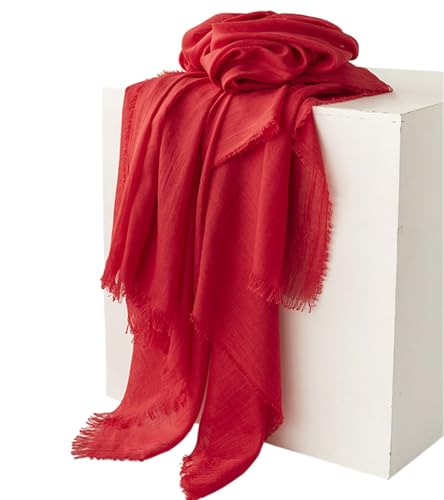 Women Summer Scarfs Large Long Lightweight Linen Beach Gauze Shawl Wrap 75”×40” - color: Big Red