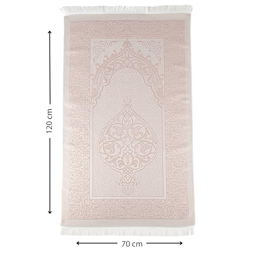 Modefa Islamic Prayer Mat Muslim Gifts - Thin Travel Muslim Prayer Rug in Taffeta Gift Bag with Tasbih Beads Prayer Matt Islam - Chenille Turkish Praying Carpet - Ramadan Gifts (Pink) - color: Pink