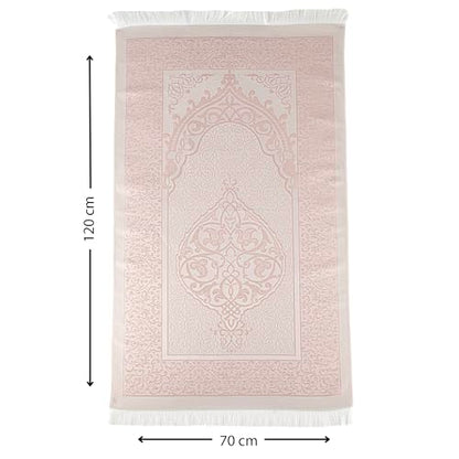 Modefa Islamic Prayer Mat Muslim Gifts - Thin Travel Muslim Prayer Rug in Taffeta Gift Bag with Tasbih Beads Prayer Matt Islam - Chenille Turkish Praying Carpet - Ramadan Gifts (Pink) - color: Pink