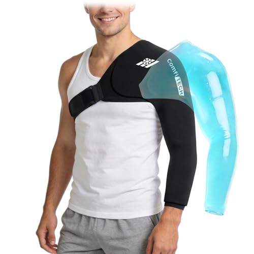 ComfiTECH Reusable Shoulder Arm Ice Pack Wrap for Pitcher & Recovery, L | Flexible Gel Ice Pack for Shoulder & Elbow & Arm Cooling, Adjustable Arm Cold Sleeve for Throwing Athletes & Muscle Comfort - size: Large, style: Black