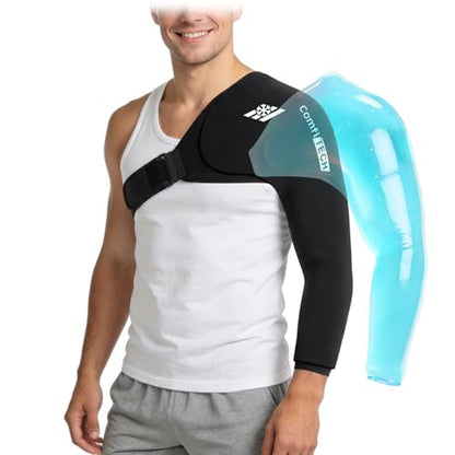 ComfiTECH Reusable Shoulder Arm Ice Pack Wrap for Pitcher & Recovery, L | Flexible Gel Ice Pack for Shoulder & Elbow & Arm Cooling, Adjustable Arm Cold Sleeve for Throwing Athletes & Muscle Comfort - size: Large, style: Black