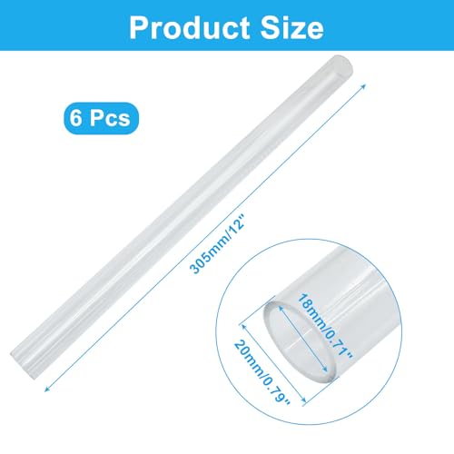Piutouyar 6 Pcs Round Clear Rigid Tubing, 0.71" ID x 0.79" OD x 12" Length | 18 mm ID, 20 mm OD, 305 mm Length, Rigid Tubing Plastic Polycarbonate Tube Pipe - size: 18mmx20mm
