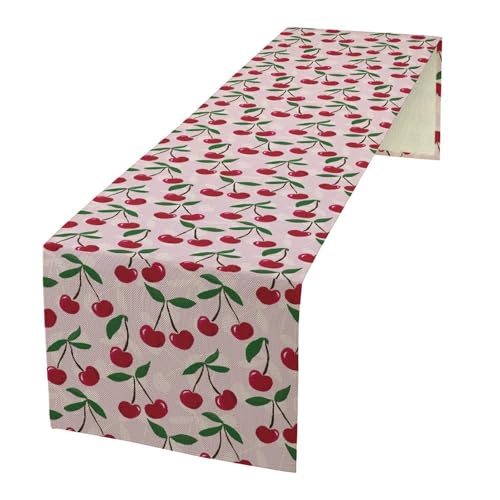 Cherry Table Runner,Watercolor Pink Spring Summer Fruit Decoration for Home Party Kitchen Dining Room Holiday Party 13x36 Inch - color: Fruit-3, size: 13x36 Inch