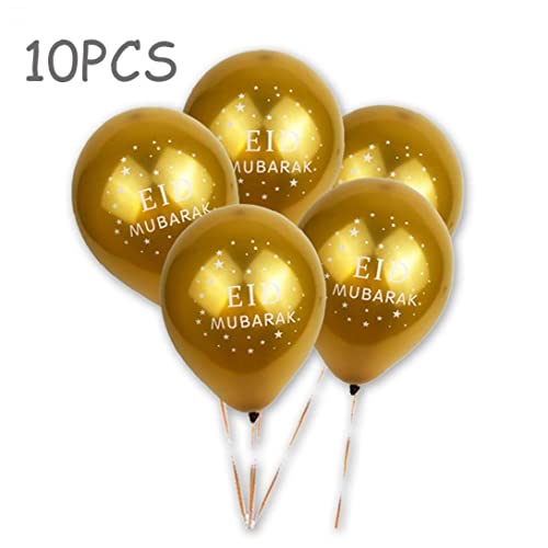 Eid Mubarak Balloons 10pcs Happy Eid Gold Latex Balloons Muslim Festival Decoration Supplies