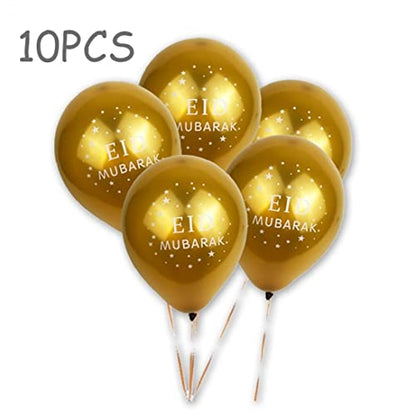 Eid Mubarak Balloons 10pcs Happy Eid Gold Latex Balloons Muslim Festival Decoration Supplies