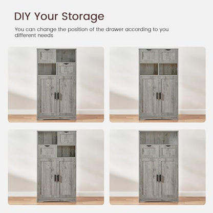 Iwell Storage Cabinet with 2 Drawers & 2 Adjustable Shelves, Kitchen Cabinet, Cupboard, for Living Room, Kitchen, Entryway, Home Office, Grey - color: Grey