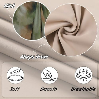 Printing Long Sleeve Abaya with Zipper for Women Dubai and Turkey Robe Spring and Summer Loose and Causual Dress - color: Khaki+hijab, size: Medium