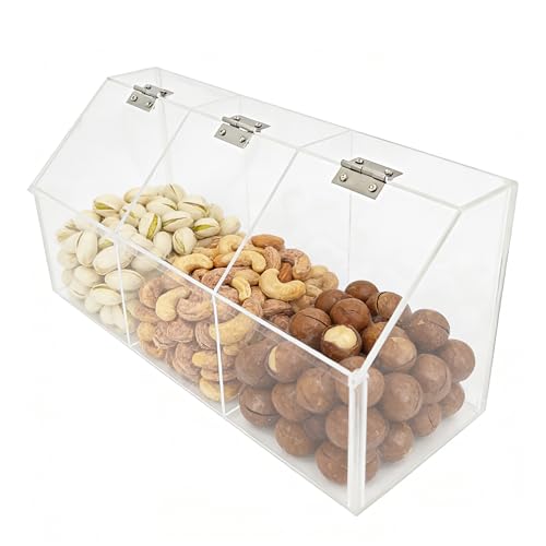 FixtureDisplays® Plaxiglass Clear Acrylic 3 Compartment Toppings Bin 15.5 X 7 X 5 Candy Bin Condiment Organizer Tabletop Bar Restuarnt Kitchen Transparent Box 100904-NPF