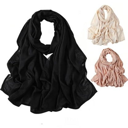 3PC Premium Modal Lightweight Hijab, Fashion Soft Head Scarf Shawl Wraps for Muslim Women Daily Wear - color: Series 1-black/Beige/Taupe