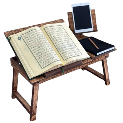 Adjustable Wooden Book Stand – Foldable & Ergonomic Reading Stand for Quran, Bible, Books, Cookbook,Laptop & Tablet | Handmade MDF, Pre-Assembled, Comfortable Desktop Reading Holder