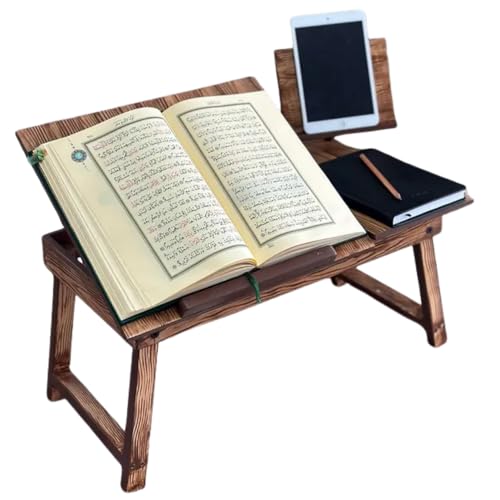 Adjustable Wooden Book Stand – Foldable & Ergonomic Reading Stand for Quran, Bible, Books, Cookbook,Laptop & Tablet | Handmade MDF, Pre-Assembled, Comfortable Desktop Reading Holder