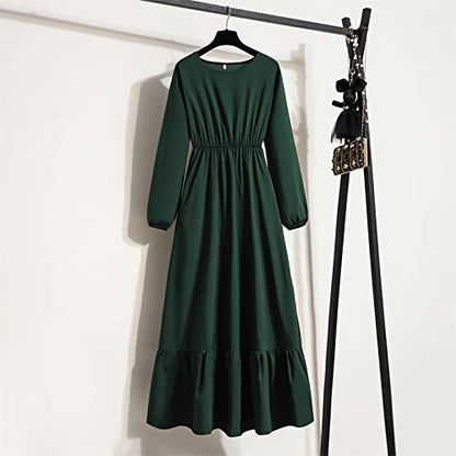 Ctreela Muslim Abaya Dress for Women Long Sleeve Tunic Islamic Prayer Dress Abaya Kaftan Dubai Dress Middle East Clothes - color: Army Green, size: Small